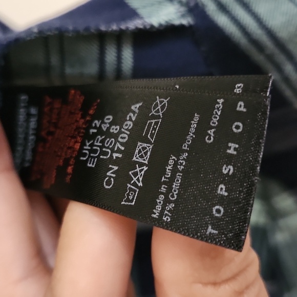 Topshop collared shirt blue plaid Peasant Baloon Sleeve Bohemian 8 Cottagecore - Picture 9 of 13